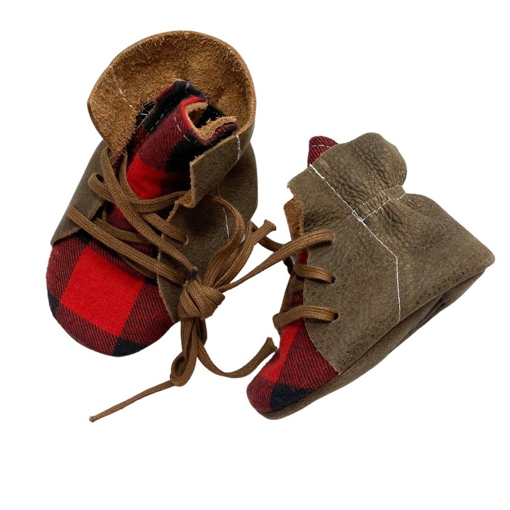 Little Yeti Tan Buffalo Plaid Fold Top Desert Boot